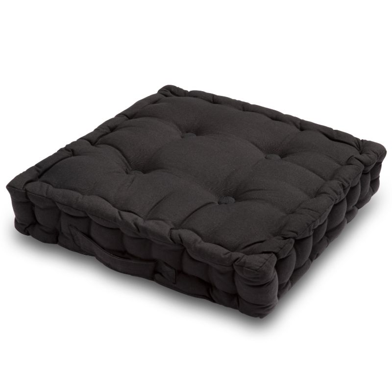 C BLACK B Seat Pad Cushion Booster 100% Cotton Cover 45cm Square - Black - Image 1