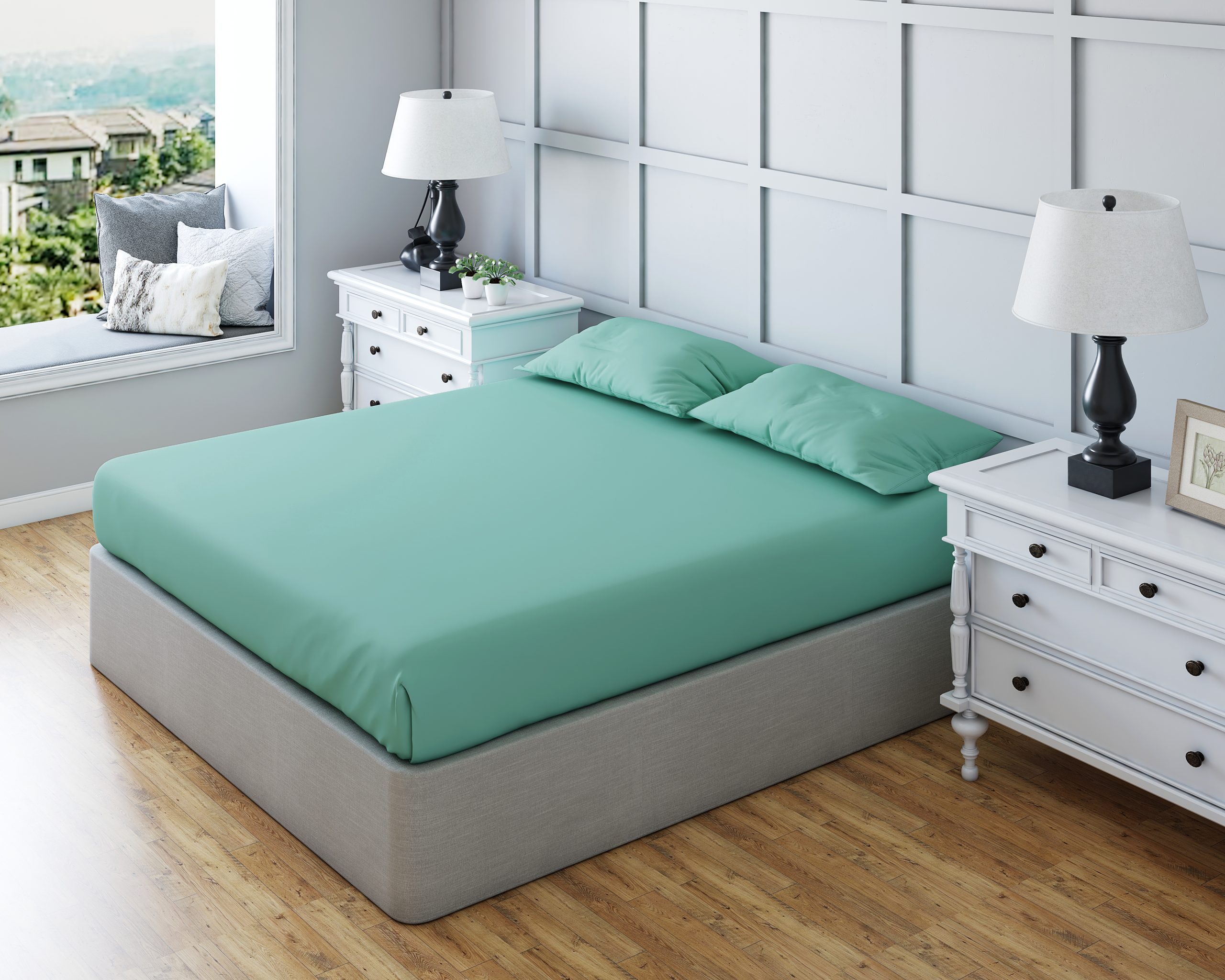 mint Non Iron Polycotton Plain Dyed Fitted Sheet Extra Deep 25cm Elasticated Skirt - Cot(60x120cm) - Mint - Image 1