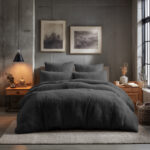 Teddy Bear Fleece Duvet Cover & Pillow Case Set - Super King - Charcoal