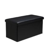 Faux Leather Storage Ottoman Storage Box With Lid Foldable - 76x38x38cm Rectangle - Black