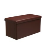 Faux Leather Storage Ottoman Storage Box With Lid Foldable - 76x38x38cm Rectangle - Brown