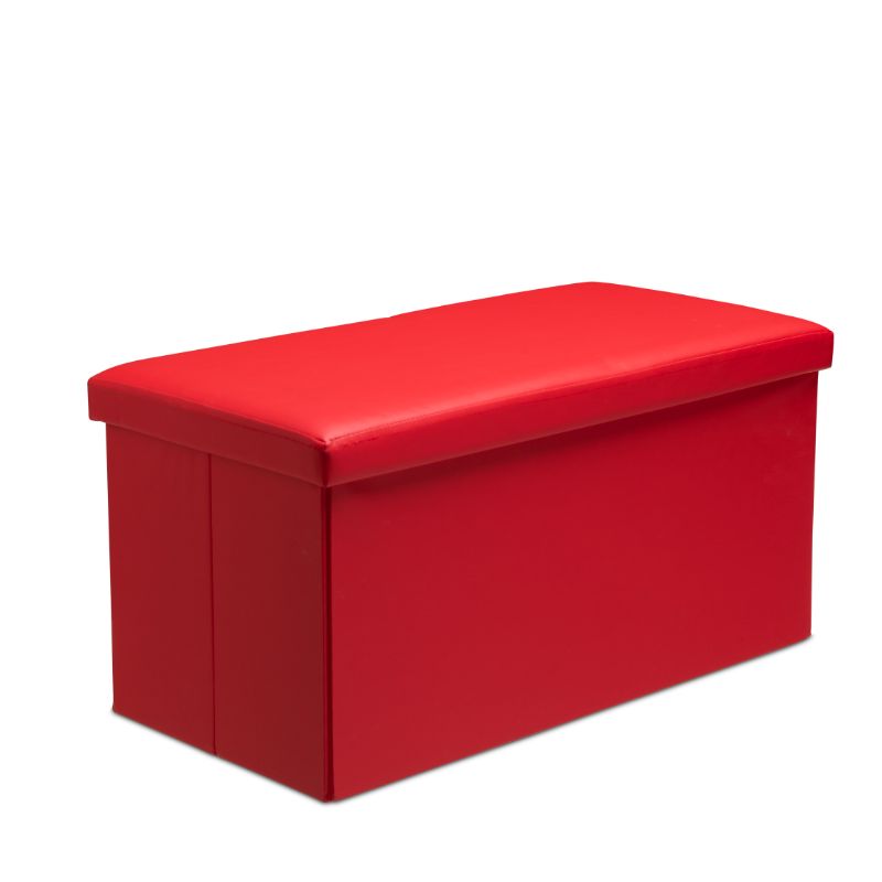 Med Red Faux Leather Storage Ottoman Storage Box With Lid Foldable - 76x38x38cm Rectangle - Red - Image 1