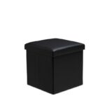Faux Leather Storage Ottoman Storage Box With Lid Foldable - 38x38x38cm Square - Black