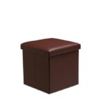 Faux Leather Storage Ottoman Storage Box With Lid Foldable - 38x38x38cm Square - Brown