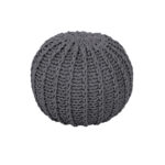 Cable Knit Round Pouffe Chunky Seat Decor Footstool Ottoman 100% Cotton Handmade - Grey