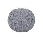 Cable Knit Round Pouffe Chunky Seat Decor Footstool Ottoman 100% Cotton Handmade - Silver