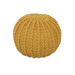 Cable Knit Round Pouffe Chunky Seat Decor Footstool Ottoman 100% Cotton Handmade - Ochre