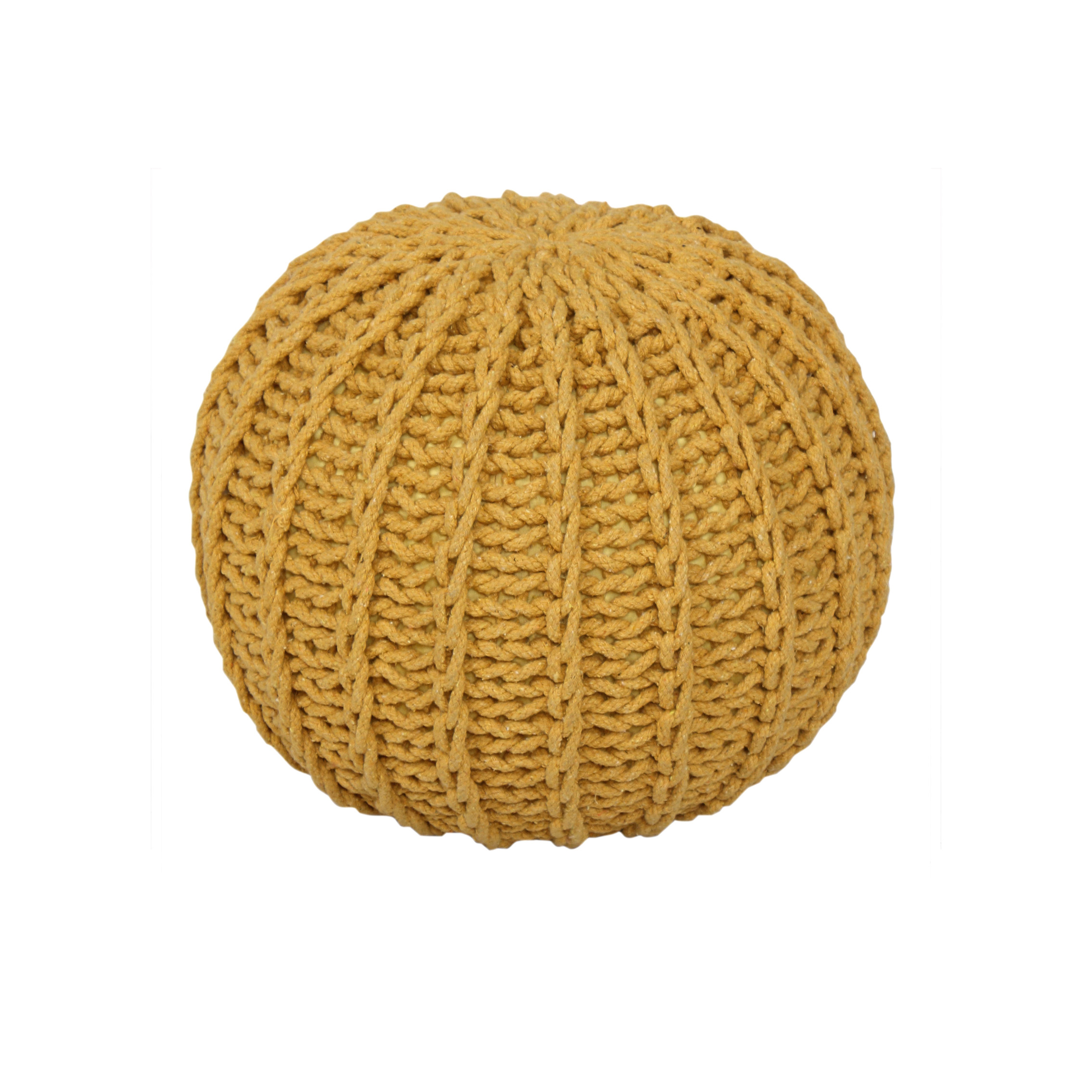 snugcity-Cable Knit Round Pouffe Chunky Seat Decor Footstool Ottoman 100% Cotton Handmade-mustard Cable Knit Round Pouffe Chunky Seat Decor Footstool Ottoman 100% Cotton Handmade - Ochre - Image 1