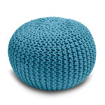 Knitted Pouffe Chunky Round Footstool Ottoman 100% Cotton - Teal