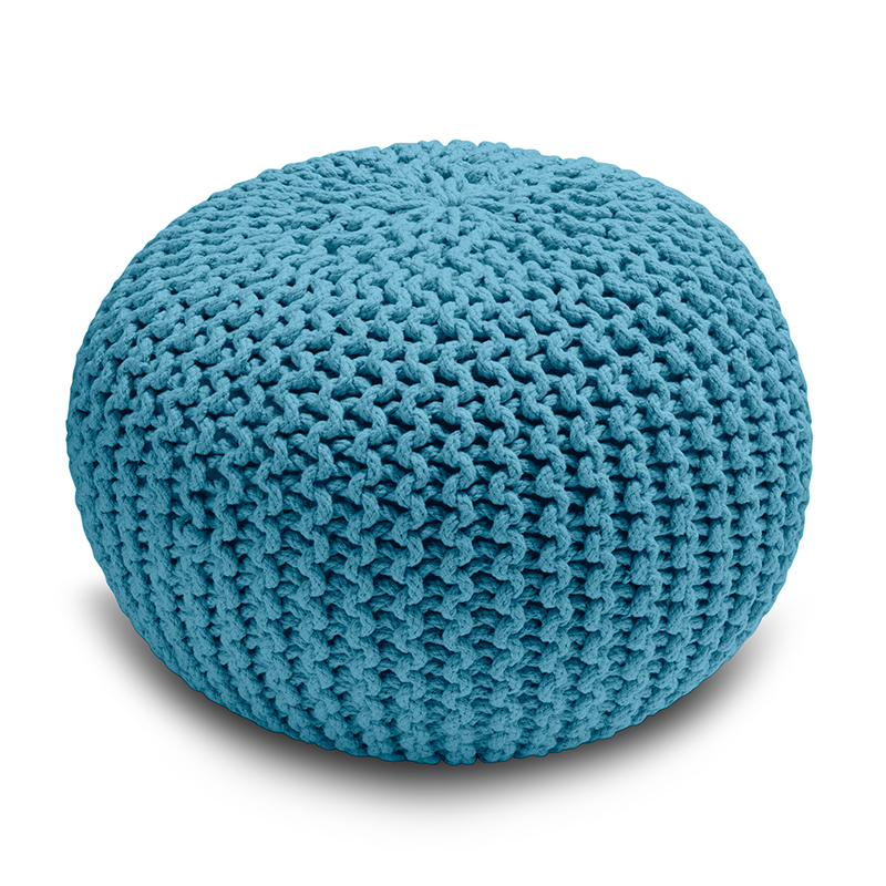 1 Knitted Pouffe Chunky Round Footstool Ottoman 100% Cotton - Teal - Image 1