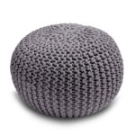 Knitted Pouffe Chunky Round Footstool Ottoman 100% Cotton - Grey
