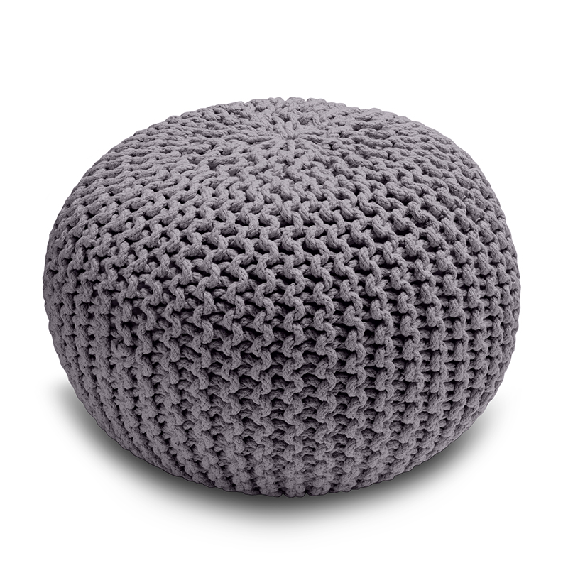 2 Knitted Pouffe Chunky Round Footstool Ottoman 100% Cotton - Grey - Image 1