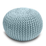 Knitted Pouffe Chunky Round Footstool Ottoman 100% Cotton - Blue