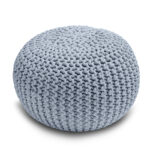 Knitted Pouffe Chunky Round Footstool Ottoman 100% Cotton - Silver