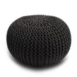 Knitted Pouffe Chunky Round Footstool Ottoman 100% Cotton - Black