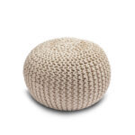 Knitted Pouffe Chunky Round Footstool Ottoman 100% Cotton - Cream