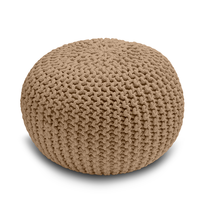 4 Knitted Pouffe Chunky Round Footstool Ottoman 100% Cotton - Tan - Image 1