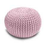 Knitted Pouffe Chunky Round Footstool Ottoman 100% Cotton - Pink