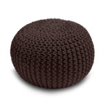 Knitted Pouffe Chunky Round Footstool Ottoman 100% Cotton - Chocolate