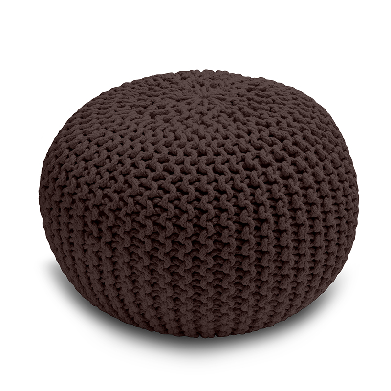 4 Knitted Pouffe Chunky Round Footstool Ottoman 100% Cotton - Chocolate - Image 1