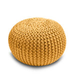 Knitted Pouffe Chunky Round Footstool Ottoman 100% Cotton - Ochre