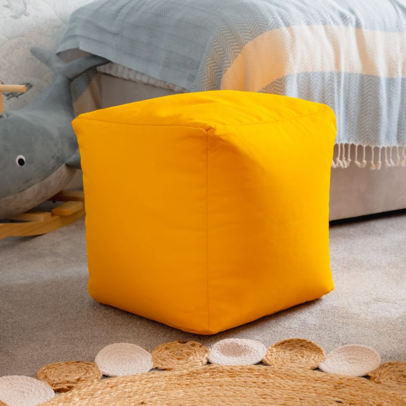 Yellow Waterproof Cube Indoor Outdoor Bean Bag Foot Stool Pouffe - Yellow - Image 1