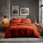Teddy Bear Fleece Duvet Cover & Pillow Case Set - King - Tangerine