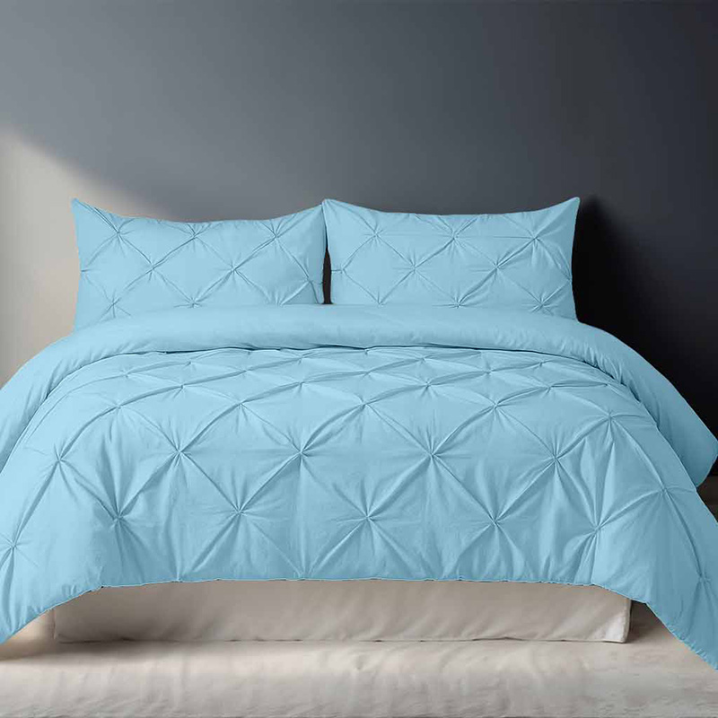 aqua_center800 Pintuck Pinch Pleated Polycotton Duvet Cover And Pillowcases Set Bed Linen - Double - Aqua - Image 1