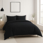 Luxury 200TC Duvet Cover And Pillowcases Set Bed Linen - Black - Double