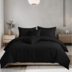 Plain Dyed Easy Care Polycotton Duvet Cover And Pillowcases Set Bed Linen - Single - Black