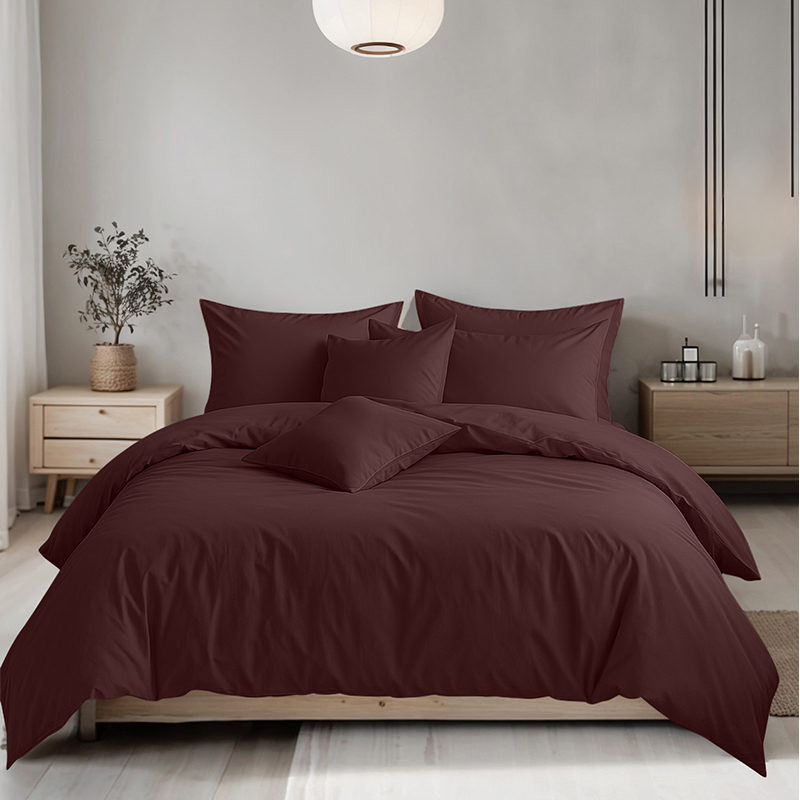 chocolate Plain Dyed Easy Care Polycotton Duvet Cover And Pillowcases Set Bed Linen - Double - Chocolate - Image 1