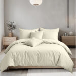 Plain Dyed Easy Care Polycotton Duvet Cover And Pillowcases Set Bed Linen - Double - Cream