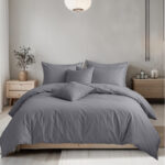 Plain Dyed Easy Care Polycotton Duvet Cover And Pillowcases Set Bed Linen - Double - Grey