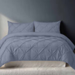 Pintuck Pinch Pleated Polycotton Duvet Cover And Pillowcases Set Bed Linen - Double - Grey