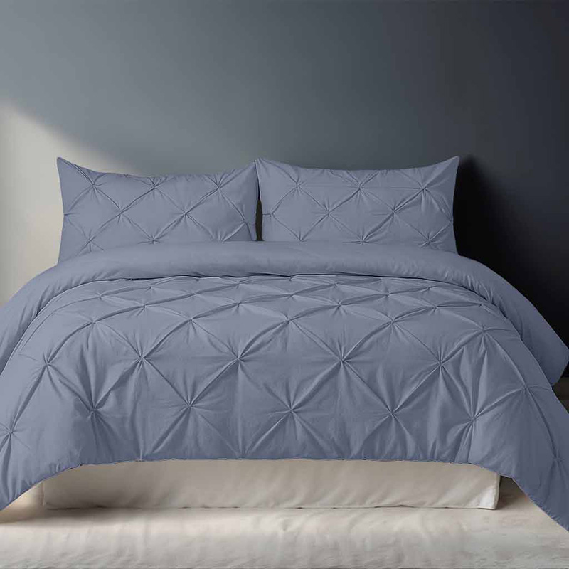 grey_center800 Pintuck Pinch Pleated Polycotton Duvet Cover And Pillowcases Set Bed Linen - Single - Grey - Image 1