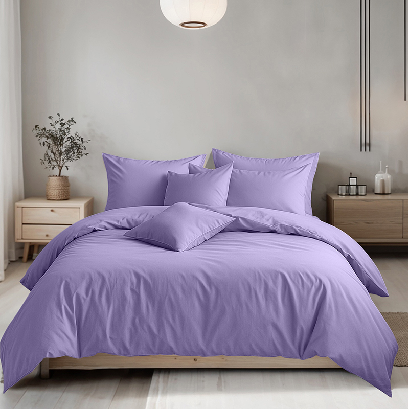 lilac Plain Dyed Easy Care Polycotton Duvet Cover And Pillowcases Set Bed Linen - Single - Lilac - Image 1