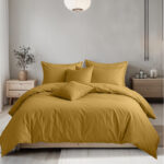 Plain Dyed Easy Care Polycotton Duvet Cover And Pillowcases Set Bed Linen - Single - Mustard
