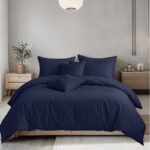 Plain Dyed Easy Care Polycotton Duvet Cover And Pillowcases Set Bed Linen - Double - Navy
