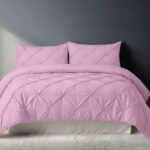 Pintuck Pinch Pleated Polycotton Duvet Cover And Pillowcases Set Bed Linen - Double - Pink