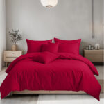 Plain Dyed Easy Care Polycotton Duvet Cover And Pillowcases Set Bed Linen - Single - Red