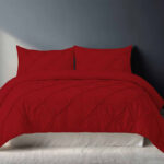 Pintuck Pinch Pleated Polycotton Duvet Cover And Pillowcases Set Bed Linen - Double - Red