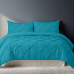 Pintuck Pinch Pleated Polycotton Duvet Cover And Pillowcases Set Bed Linen - Super King - Teal