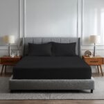 Luxury 200TC Soft Touch Fitted Sheet Bed Linen 40cm Extra Deep Skirt - Black - Single