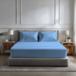 Microfibre Soft Touch Fitted Sheet 40cm Extra Deep Skirt Plain Dyed Bed Linen - Sky - Double