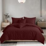 Plain Dyed Easy Care Polycotton Duvet Cover And Pillowcases Set Bed Linen - Single - Wine