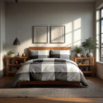 Duvet Cover And Pillowcase Set White Black Grey Tartan Check Design Polycotton Bed Linen - Double