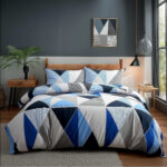 Duvet Cover And Pillowcase Set Multi Colour Triangle Design Polycotton Bed Linen - Single