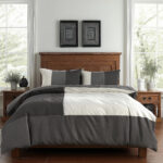 Duvet Cover And Pillowcase Set Black Blue Chocolate Patchwork Design Polycotton Bed Linen - Black - Double
