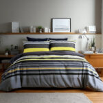 Duvet Cover And Pillowcase Set Red Black Stripe Design Polycotton Bed Linen - Black - Double