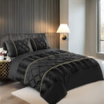 Duvet Cover And Pillowcase Set Silver Black Red Lilac White Pintuck Pleated Design Polycotton Linen - Black - Single
